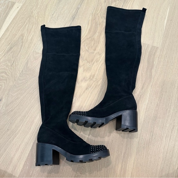 Sigerson Morrison Gemma Boot Over the Knee Suede Black Whimsigoth Gothic Gremlin - Picture 6 of 16